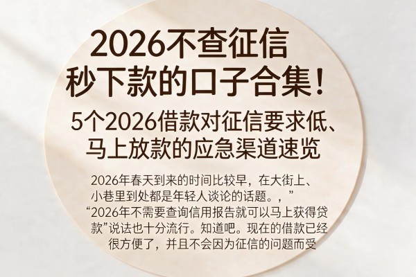 2026不查征信秒下款的口子合集！5个2026借款对征信要求低、马上放款的应急渠道速览