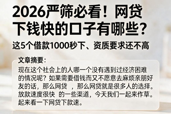 2026严筛必看!网贷下钱快的口子有哪些?这5个借款1000秒下、资质要求还不高