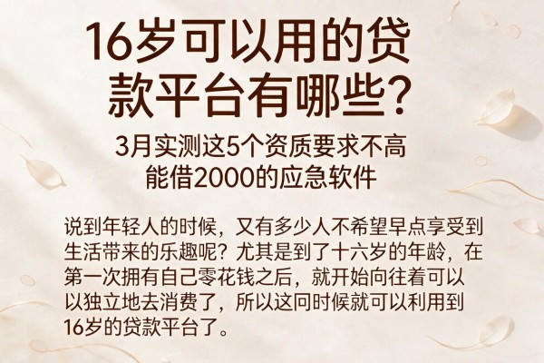 16岁可以用的贷款平台有哪些?3月实测这5个资质要求不高、能借2000的应急软件