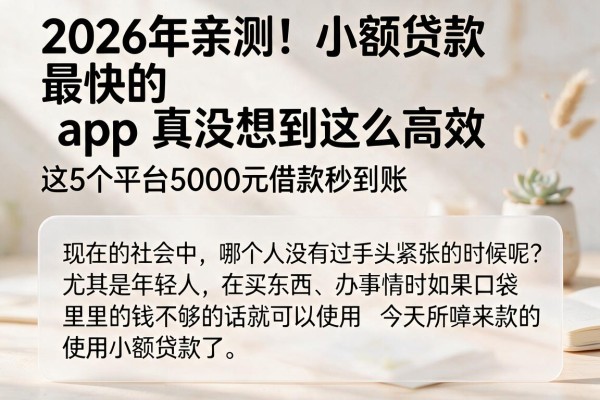 2026年亲测!小额贷款最快的app真没想到这么高效,这5个平台5000元借款秒到账