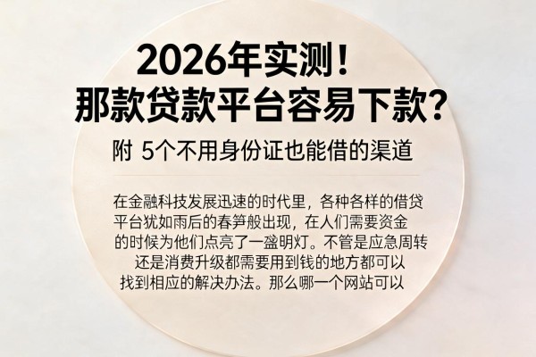 2026年实测！那款贷款平台容易下款？附5个不用身份证也能借的渠道
