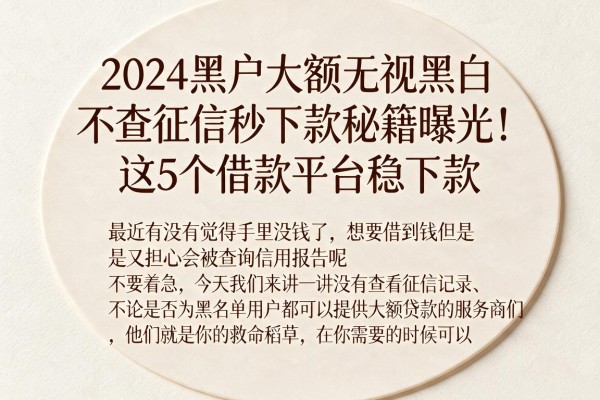2024黑户大额无视黑白不查征信秒下款秘籍曝光！这5个借款平台稳下款