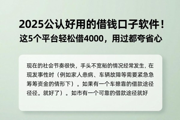 2025公认好用的借钱口子软件！这5个平台轻松借4000，用过都夸省心