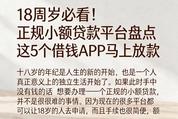 18周岁必看!正规小额贷款平台盘点,这5个借钱APP马上放款