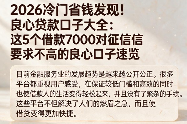 2026冷门省钱发现!良心贷款口子大全:这5个借款7000对征信要求不高的良心口子速览