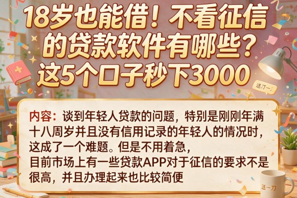 18岁也能借！不看征信的贷款软件有哪些？这5个口子秒下3000