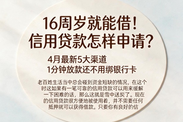 16周岁就能借！信用贷款怎样申请？4月最新5大渠道，1分钟放款还不用绑银行卡