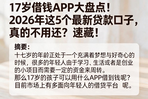17岁借钱APP大盘点!2026年这5个最新贷款口子,真的不用还?速藏!