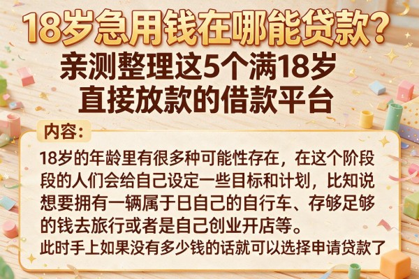 18岁急用钱在哪能贷款？亲测整理这5个满18岁直接放款的借款平台
