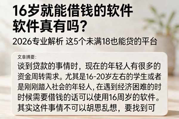 16岁就能借钱的软件真有吗?2026专业解析这5个未满18也能贷的平台