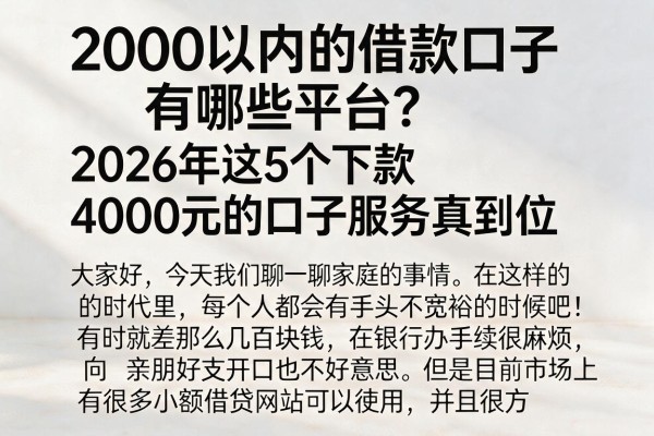 2000以内的借款口子有哪些平台?2026年这5个下款4000元的口子服务真到位