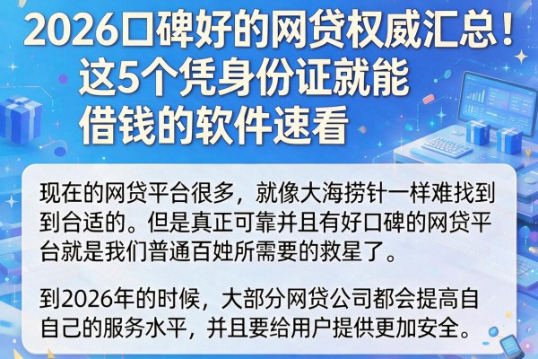 2026口碑好的网贷权威汇总!这5个凭身份证就能借钱的软件速看