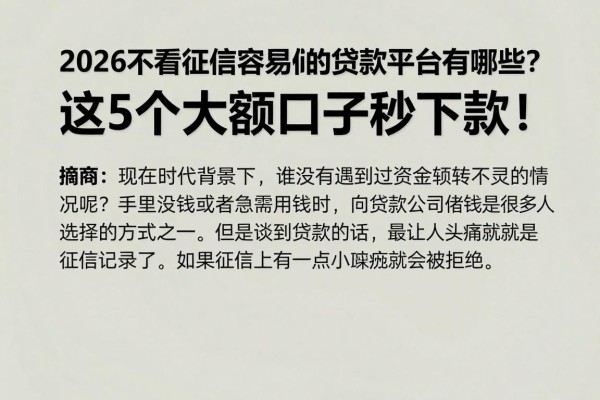 2026不看征信容易借的贷款平台有哪些？这5个大额口子秒下款！