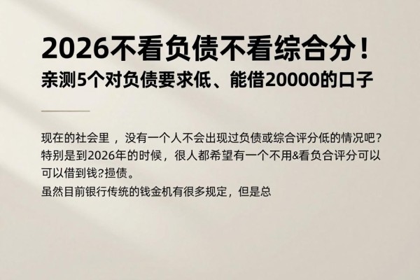 2026不看负债不看综合分！亲测5个对负债要求低、能借20000的口子