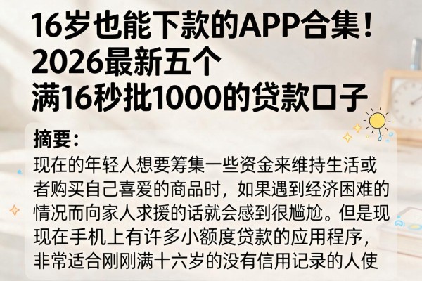 16岁也能下款的APP合集！2026最新五个满16秒批1000的贷款口子