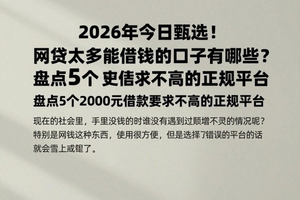 2026年今日甄选!网贷太多能借钱的口子有哪些?盘点5个2000元借款要求不高的正规平台