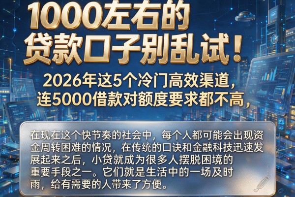 1000左右的贷款口子别乱试！2026年这5个冷门高效渠道，连5000借款对额度要求都不高