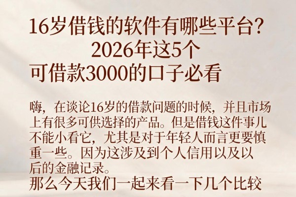 16岁借钱的软件有哪些平台?2026年这5个可借款3000的口子必看