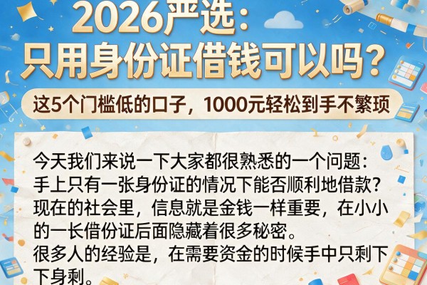 2026严选：只用身份证借钱可以吗？这5个门槛低的口子，1000元轻松到手不繁琐