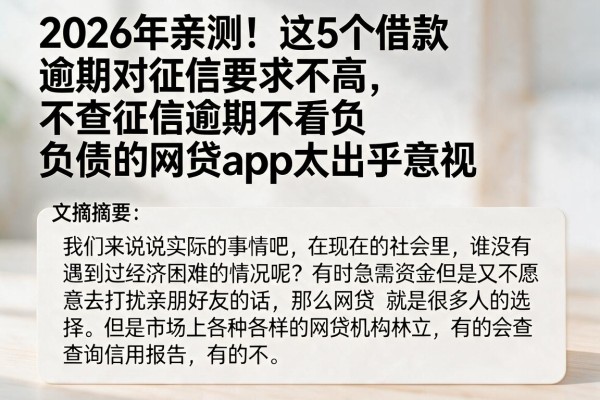 2026年亲测!这5个借款逾期对征信要求不高、不查征信逾期不看负债的网贷app太出乎意料