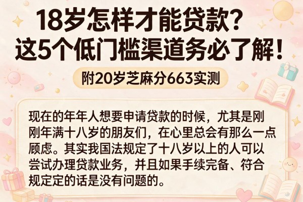 18岁怎样才能贷款？这5个低门槛渠道务必了解！附20岁芝麻分663实测