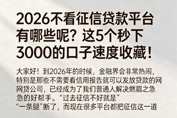 2026不看征信贷款平台有哪些呢？这5个秒下3000的口子速度收藏！