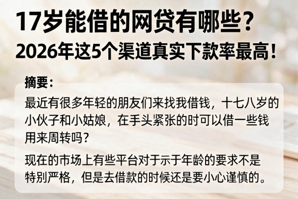 17岁能借的网贷有哪些？2026年这5个渠道真实下款率最高！
