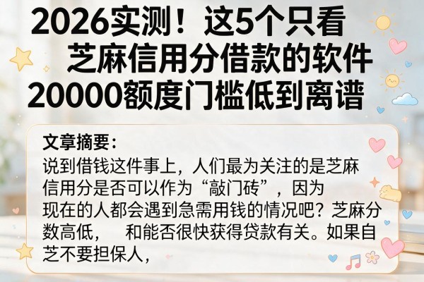 2026实测!这5个只看芝麻信用分借款的软件,20000额度门槛低到离谱