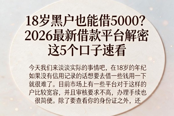 18岁黑户也能借5000？2026最新借款平台解密，这5个口子速看