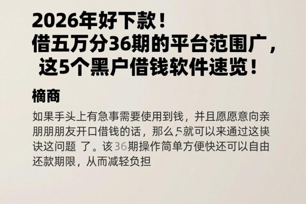 2026年好下款!借五万分36期的平台范围广,这5个黑户借钱软件速览!