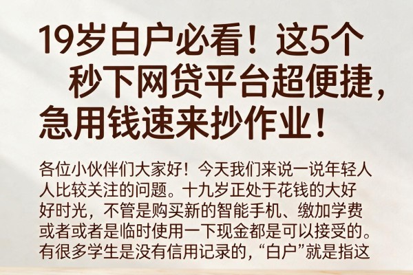 19岁白户必看!这5个秒下网贷平台超便捷,急用钱速来抄作业!