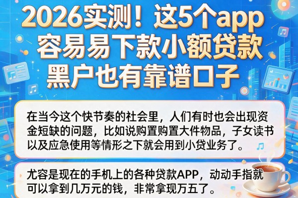 2026实测!这5个app容易下款小额贷款,黑户也有靠谱口子