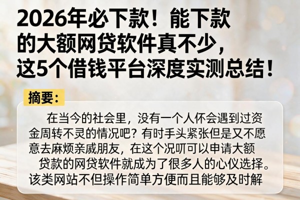 2026年必下款！能下款的大额网贷软件真不少，这5个借钱平台深度实测总结！