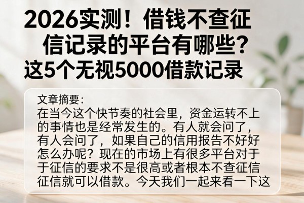 2026实测！借钱不查征信记录的平台有哪些？这5个无视5000借款记录