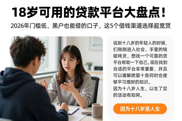 18岁可用的贷款平台大盘点！2026年门槛低、黑户也能借的口子，这5个借钱渠道选择超宽泛