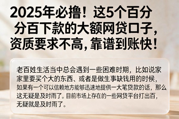 2025年必撸!这5个百分百下款的大额网贷口子,资质要求不高,靠谱到账快!
