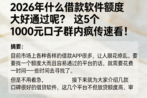 2026年什么借款软件额度大好通过呢?这5个1000元口子群内疯传速看!
