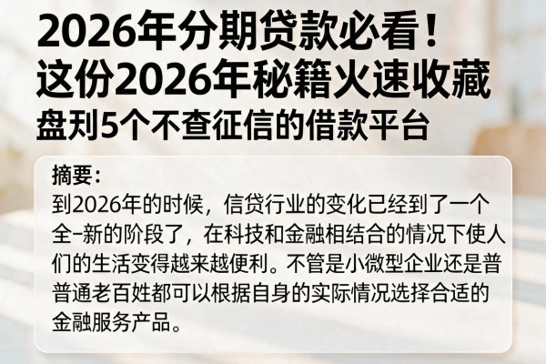 2026年分期贷款必看！这份2026年秘籍火速收藏，盘点5个不查征信的借款平台