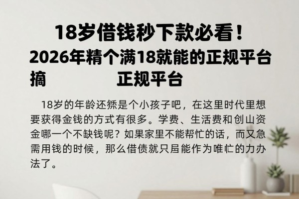 18岁借钱秒下款必看！2026年精选5个满18就能借的正规平台