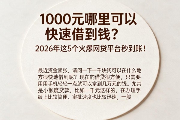 1000元哪里可以快速借到钱?2026年这5个火爆网贷平台秒到账!