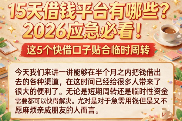 15天借钱平台有哪些？2026应急必看！这5个快借口子贴合临时周转