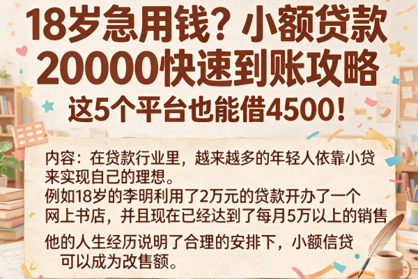 18岁急用钱？小额贷款20000快速到账攻略，这5个平台也能借4500！