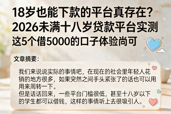 18岁也能下款的平台真存在？2026未满十八岁贷款平台实测，这5个借5000的口子体验尚可
