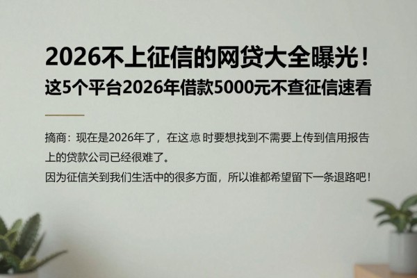 2026不上征信的网贷大全曝光！这5个平台2026年借款5000元不查征信速看