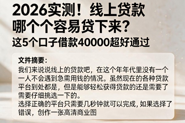 2026实测!线上贷款哪个容易贷下来?这5个口子借款40000超好通过