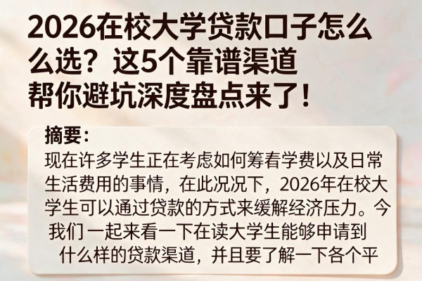 2026在校大学贷款口子怎么选?这5个靠谱渠道帮你避坑,深度盘点来了!