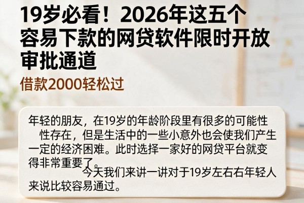 19岁必看!2026年这五个容易下款的网贷软件限时开放审批通道,借款2000轻松过