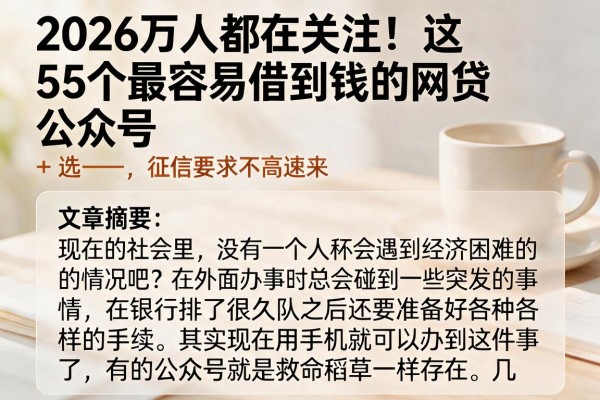 2026万人都在关注！这5个最容易借到钱的网贷公众号，征信要求不高速来