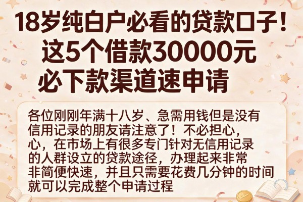 18岁纯白户必看的贷款口子!这5个借款30000元必下款渠道速申请