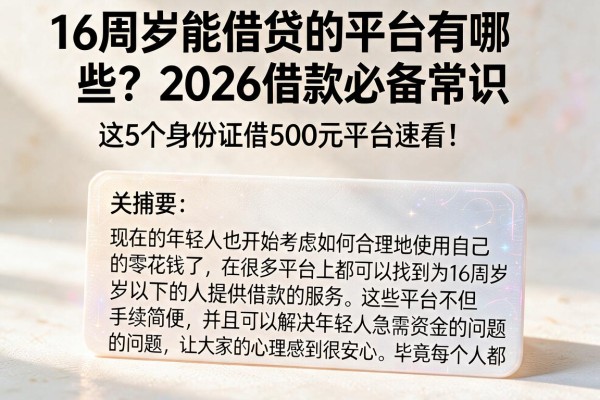 16周岁能借贷的平台有哪些?2026借款必备常识,这5个身份证借500元平台速看!